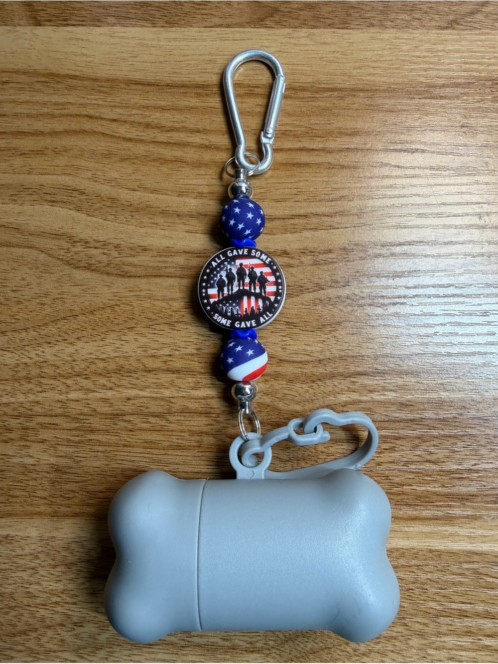 Patriotic Dog Bone Waste Bag Holder with Keychain